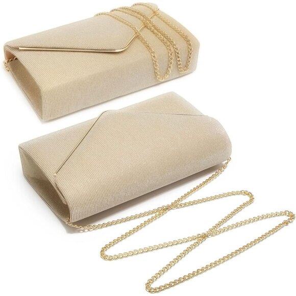 Womens Champagne Glitter Glistening Evening Clutch Purses For Wedding